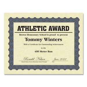 METALLIC BORDER CERTIFICATES, 11 X 8.5, IVORY/BLUE WITH BLUE BORDER, 100/PACK by Great Papers