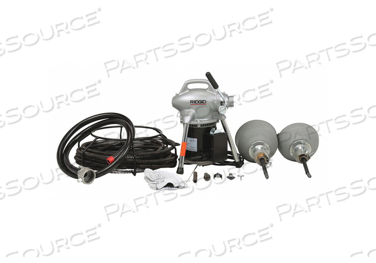 K-50 W/ADAPTERS & CABLE KIT, 115V, 45'L X 5/8"W, 25'L X 5/16"W, 35'L X 3/8"W CABLES by Ridgid K-50 W/ADAPTERS & CABLE KIT, 115V, 45'L X 5/8"W, 25'L X 5/16"W, 35'L X 3/8"W CABLES by Ridgid