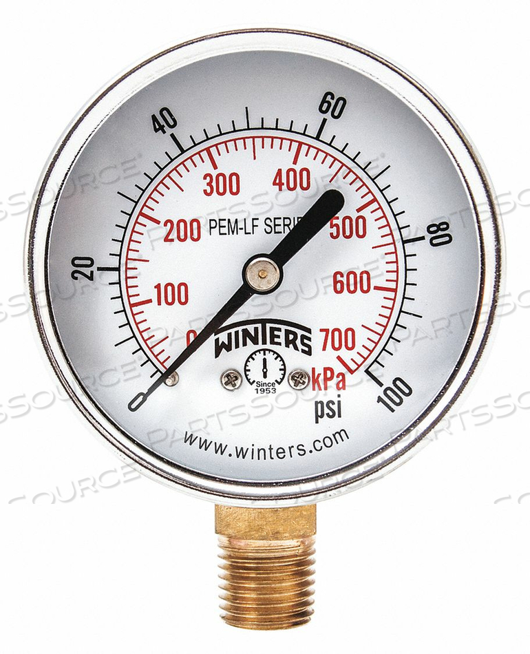 J1380 GAUGE PRESSURE 0 TO 100 PSI 2-1/2 IN. by Winters Instruments