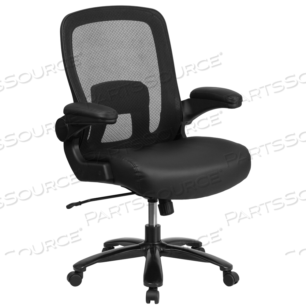 HERCULES SERIES BIG & TALL 500 LB. RATED BLACK MESH/LEATHERSOFT EXECUTIVE ERGONOMIC OFFICE CHAIR WITH ADJUSTABLE LUMBAR by Flash Furniture