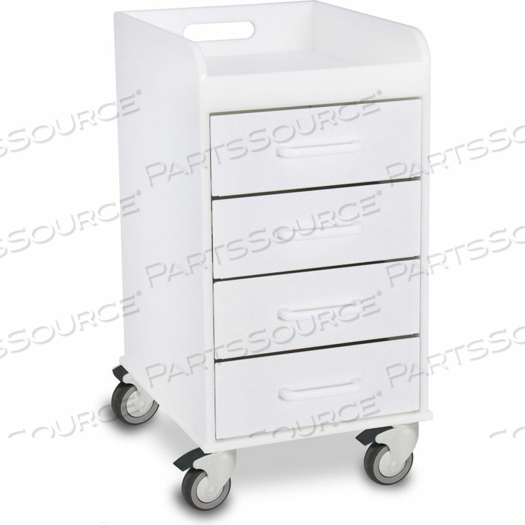 COMPACT 4 DRAWER LOCKING MEDICAL CART, WHITE, 14"W X 19"D X 27"H by TrippNT, Inc
