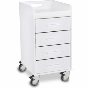 COMPACT 4 DRAWER LOCKING MEDICAL CART, WHITE, 14"W X 19"D X 27"H by TrippNT, Inc