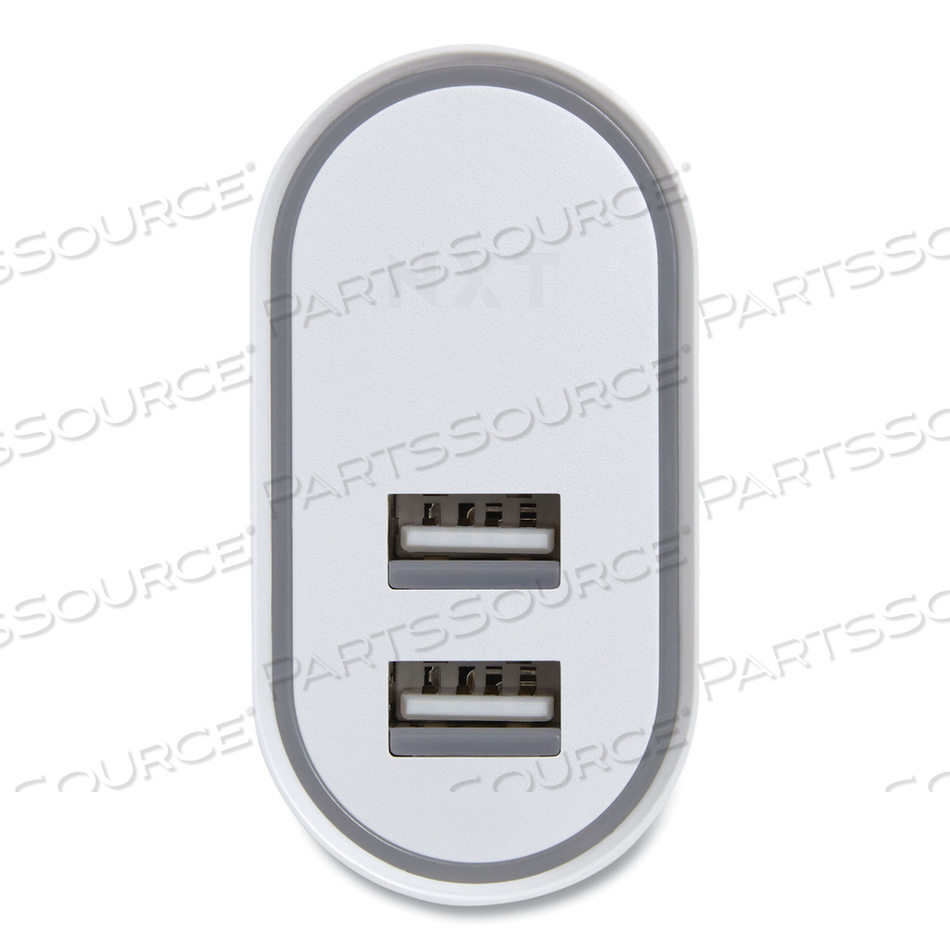 WALL CHARGER, TWO USB-A PORTS, WHITE 