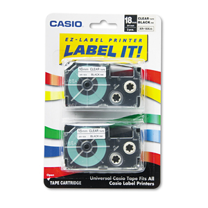 TAPE CASSETTES FOR KL LABEL MAKERS, 0.75" X 26 FT, BLACK ON CLEAR, 2/PACK by Casio