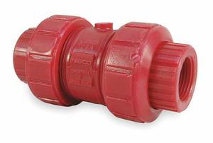 BALL CHECK VALVE, SINGLE FLOW, INLINE BALL, KYNAR(R), 3/4 IN PIPE/TUBE SIZE, FNPT by Chemtrol