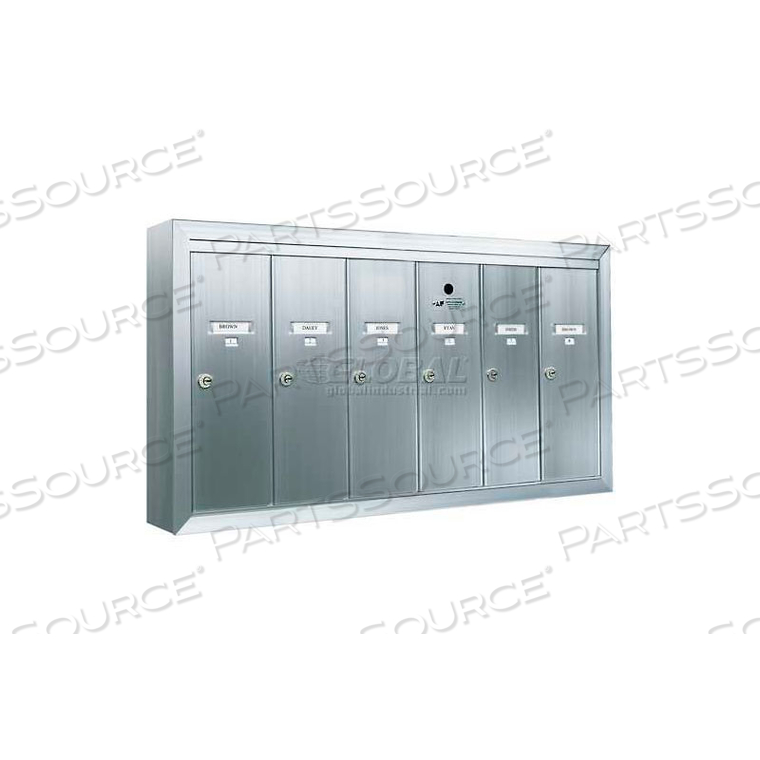 SURFACE MOUNT VERTICAL 1250 SERIES, 6 DOOR MAILBOX, ANODIZED ALUMINUM by Florence Manufacturing Company SURFACE MOUNT VERTICAL 1250 SERIES, 6 DOOR MAILBOX, ANODIZED ALUMINUM by Florence Manufacturing Company