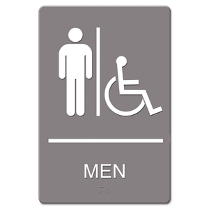 ADA SIGN, MEN RESTROOM WHEELCHAIR ACCESSIBLE SYMBOL, MOLDED PLASTIC, 6 X 9, GRAY by HeadLine Sign