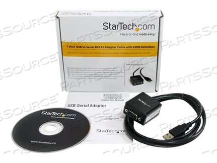 1 PORT FTDI USB TO SERIAL RS232 ADAPTER CABLE WITH COM RETENTION - SERIAL ADAPTER - USB - RS-232 - BLACK by StarTech.com Ltd. 1 PORT FTDI USB TO SERIAL RS232 ADAPTER CABLE WITH COM RETENTION - SERIAL ADAPTER - USB - RS-232 - BLACK by StarTech.com Ltd.