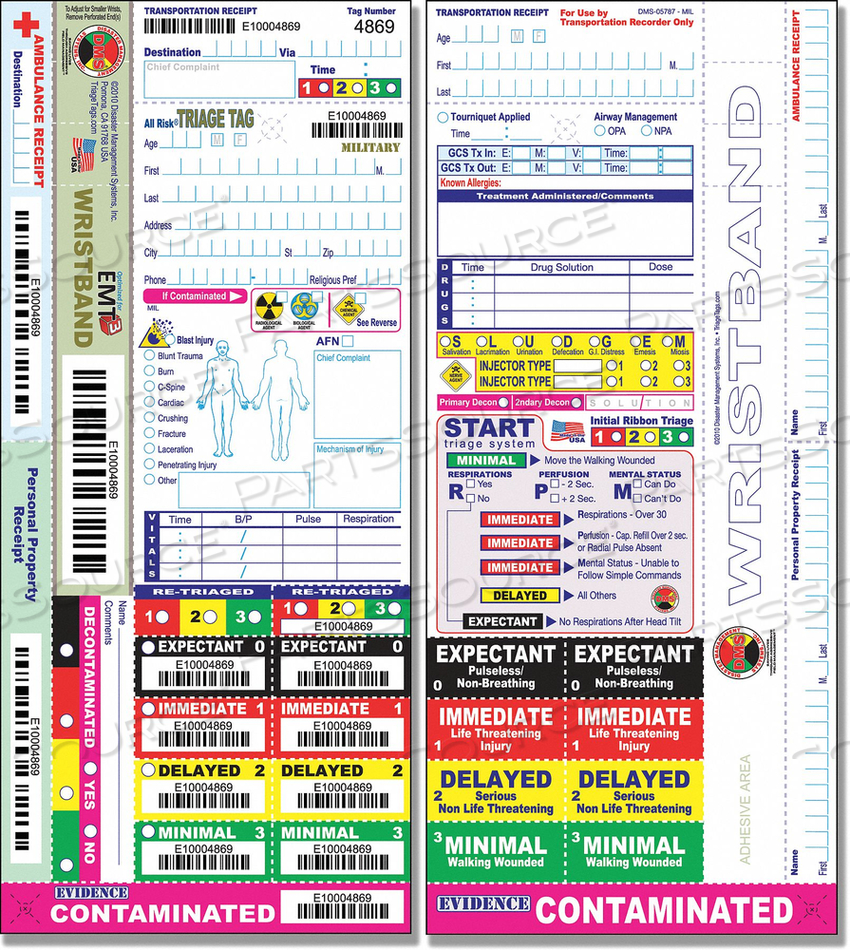 WRISTBAND MILITARY TRIAGE TAG PK50 by Disaster Management Systems (DMS)