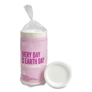 PFAS-FREE COMPOSTABLE BAGASSE PLATES, 6" DIA, WHITE, 250/PACK by Perk PFAS-FREE COMPOSTABLE BAGASSE PLATES, 6" DIA, WHITE, 250/PACK by Perk