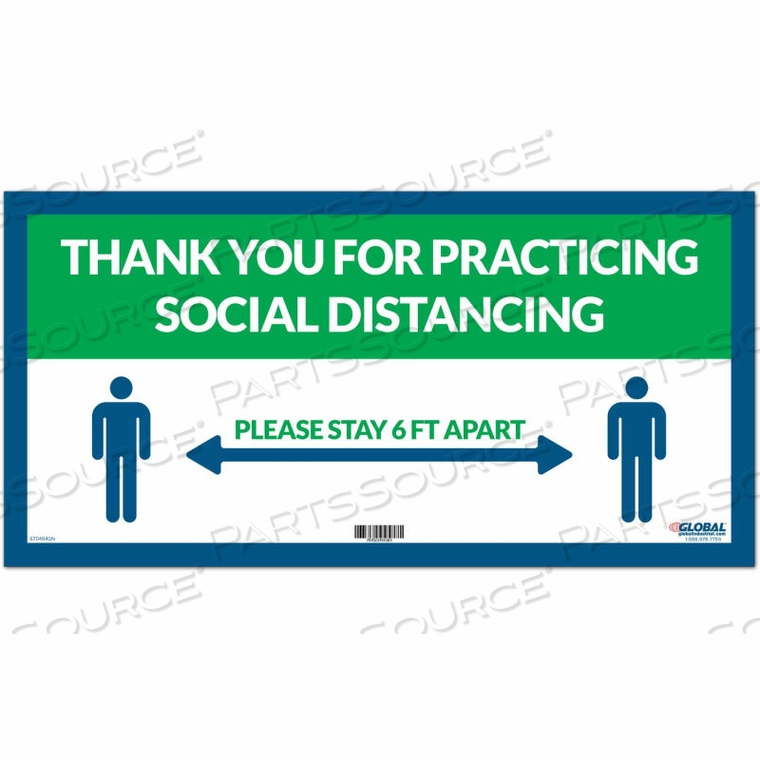 GREEN THANK YOU FOR SOCIAL DISTANCING SIGN, 24"W X 12"H, ADHESIVE VINYL by The Magnet Group GREEN THANK YOU FOR SOCIAL DISTANCING SIGN, 24"W X 12"H, ADHESIVE VINYL by The Magnet Group