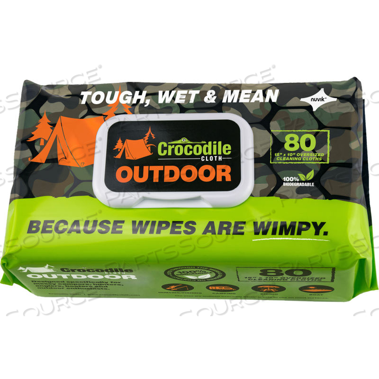 CROCODILE CLOTH BIODEGRADABLE OUTDOOR CLEANING CLOTH WIPES, 80 WIPES/PACK by Nuvik USA Inc CROCODILE CLOTH BIODEGRADABLE OUTDOOR CLEANING CLOTH WIPES, 80 WIPES/PACK by Nuvik USA Inc