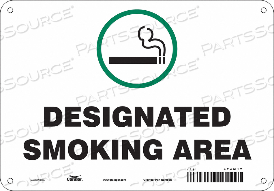 SAFETY SIGN, VERTICAL RECTANGLE, NUMBER OF PRINTED SIDES 1, ENGLISH, SIGN FORMAT OTHER FORMAT, SIGN LEGEND DESIGNATED SMOKING AREA, SIGN LEG by Condor SAFETY SIGN, VERTICAL RECTANGLE, NUMBER OF PRINTED SIDES 1, ENGLISH, SIGN FORMAT OTHER FORMAT, SIGN LEGEND DESIGNATED SMOKING AREA, SIGN LEG by Condor