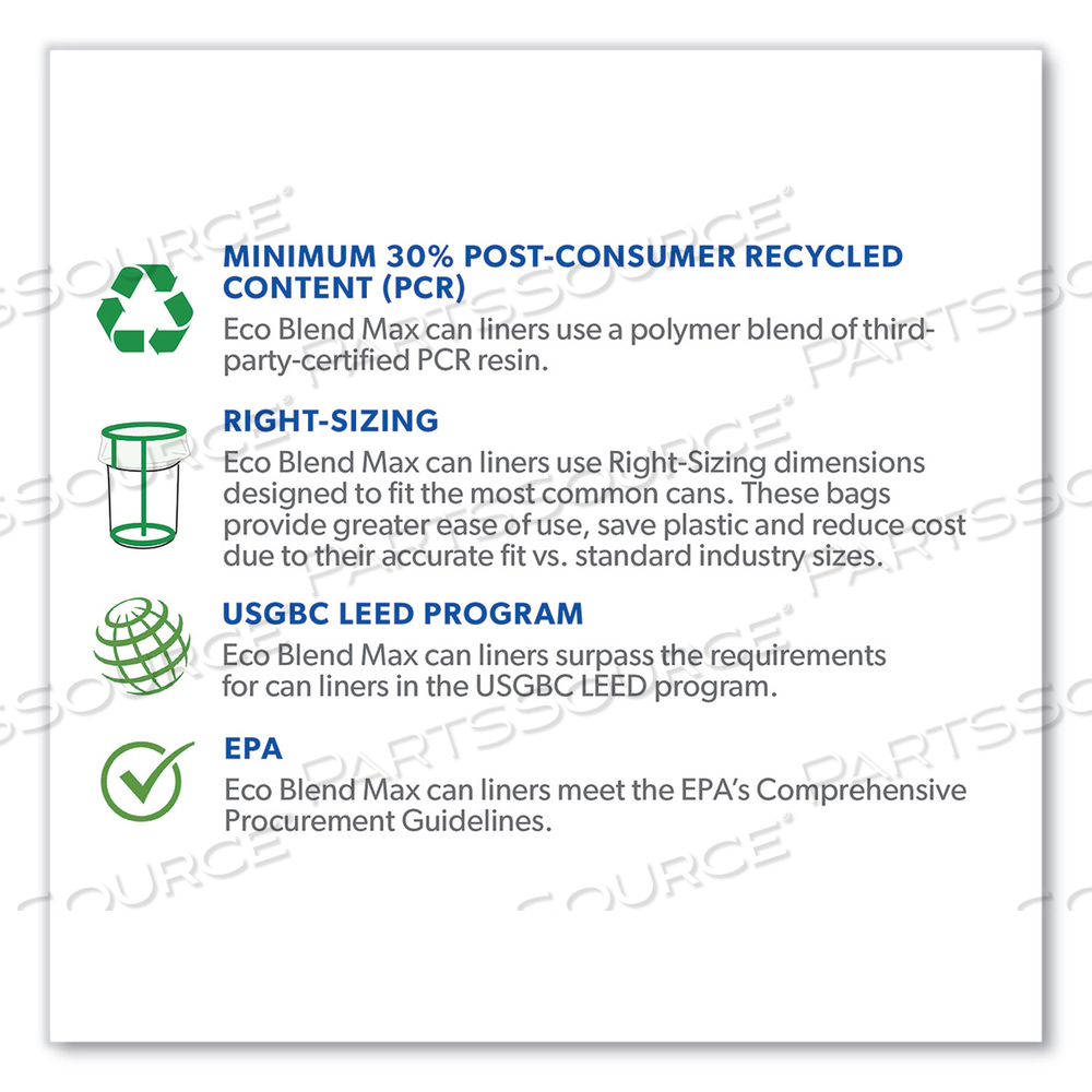 ECO BLEND MAX CAN LINERS, 23 GAL, 0.8 MIL, 28" X 45", CLEAR, 25 BAGS/ROLL by Heritage