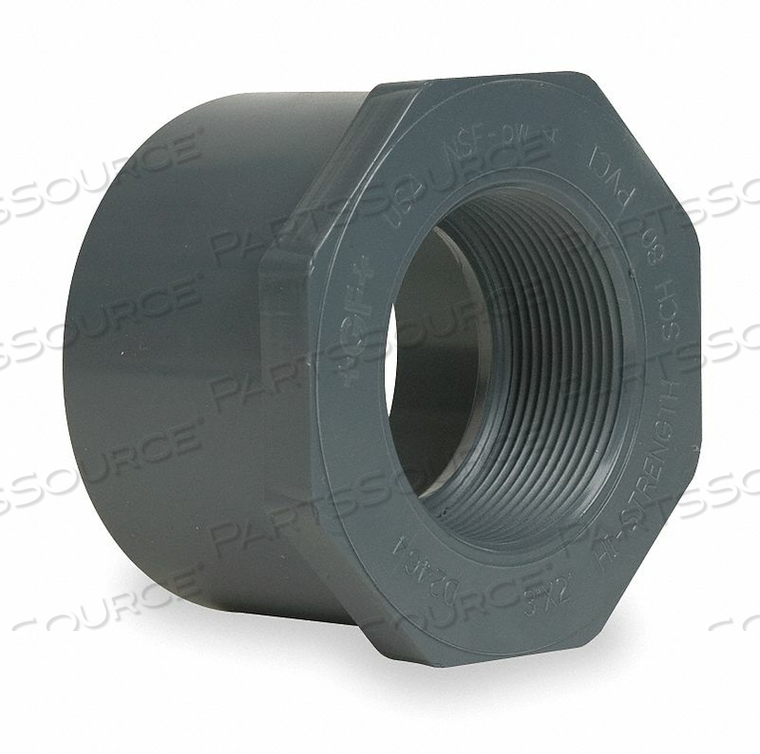 REDUCING BUSHING, 3/4 IN X 1/2 IN FITTING PIPE SIZE, SCHEDULE 80, MALE SPIGOT X FEMALE NPT, GRAY by GF Piping Systems REDUCING BUSHING, 3/4 IN X 1/2 IN FITTING PIPE SIZE, SCHEDULE 80, MALE SPIGOT X FEMALE NPT, GRAY by GF Piping Systems