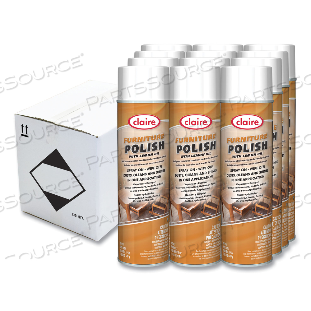 FURNITURE POLISH WITH LEMON OIL, LEMON SCENT, 19 OZ AEROSOL SPRAY by Claire