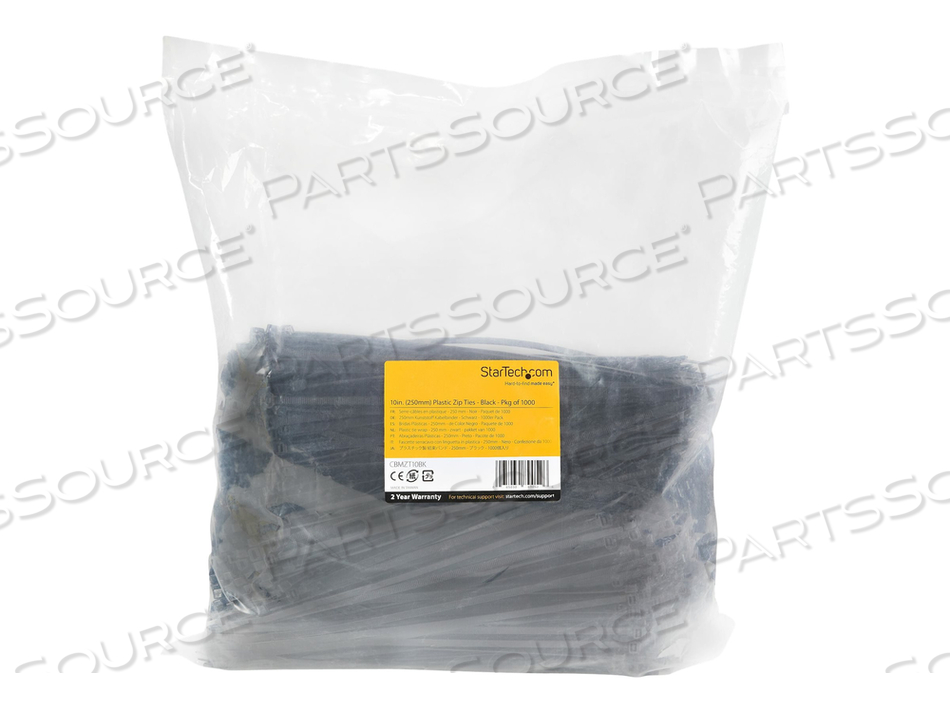 STARTECH.COM 10"(25CM) CABLE TIES, 1/8"(4MM) WIDE, 2-5/8"(68MM) BUNDLE DIAMETER, 50LB(22KG) TENSILE STRENGTH, NYLON SELF LOCKING ZIP TIES W/CURVED TIP by StarTech.com Ltd.