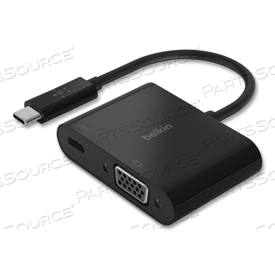 USB-C TO VGA + CHARGE ADAPTER, ADAPTER, USB-C MALE TO HD-15 (VGA), USB-C (POWER ONLY) FEMALE, 7.5 IN, BLACK, 1080P SUPPORT, USB POWER DELIVE 