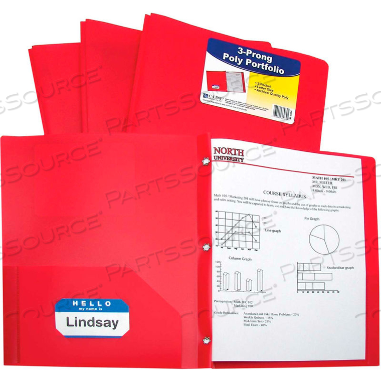 TWO-POCKET HEAVYWEIGHT POLY PORTFOLIO FOLDER WITH PRONGS, RED, 25 FOLDERS/SET by C-Line TWO-POCKET HEAVYWEIGHT POLY PORTFOLIO FOLDER WITH PRONGS, RED, 25 FOLDERS/SET by C-Line