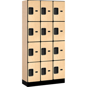 FOUR TIER 12 DOOR DESIGNER WOOD LOCKER, 12"WX15"DX18"H, MAPLE, PARTIALLY ASSEMBLED by Salsbury Industries