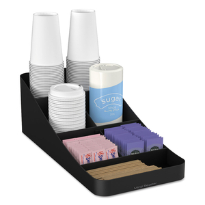 TROVE SEVEN-COMPARTMENT COFFEE CONDIMENT ORGANIZER, 7.75 X 16 X 5.25, BLACK by Mind Reader