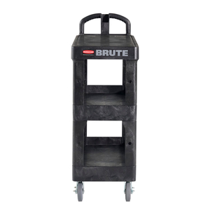 BRUTE 3-SHELF HEAVY-DUTY ERGO FLAT UTILITY CART, RESIN, 3 SHELVES, 600 LB CAPACITY, 25.24" X 48.63" X 46.18", BLACK by Rubbermaid Medical Division BRUTE 3-SHELF HEAVY-DUTY ERGO FLAT UTILITY CART, RESIN, 3 SHELVES, 600 LB CAPACITY, 25.24" X 48.63" X 46.18", BLACK by Rubbermaid Medical Division