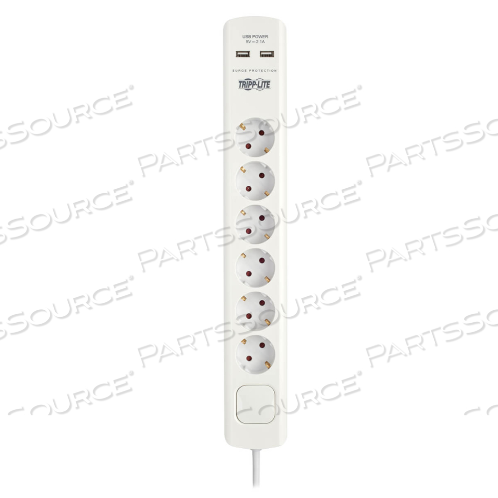 SURGE PROTECTOR POWER STRIP 6-OUTLET GERMAN SCHUKO USB CHARGING 