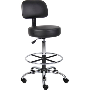 INTERION VINYL MEDICAL STOOL WITH BACKREST AND FOOTRING, BLACK by Boss