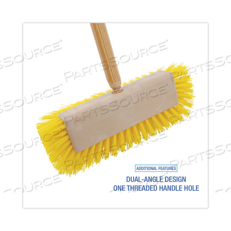 DUAL-SURFACE SCRUB BRUSH, YELLOW POLYPROPYLENE BRISTLES, 10" BRUSH, PLASTIC HANDLE by Boardwalk