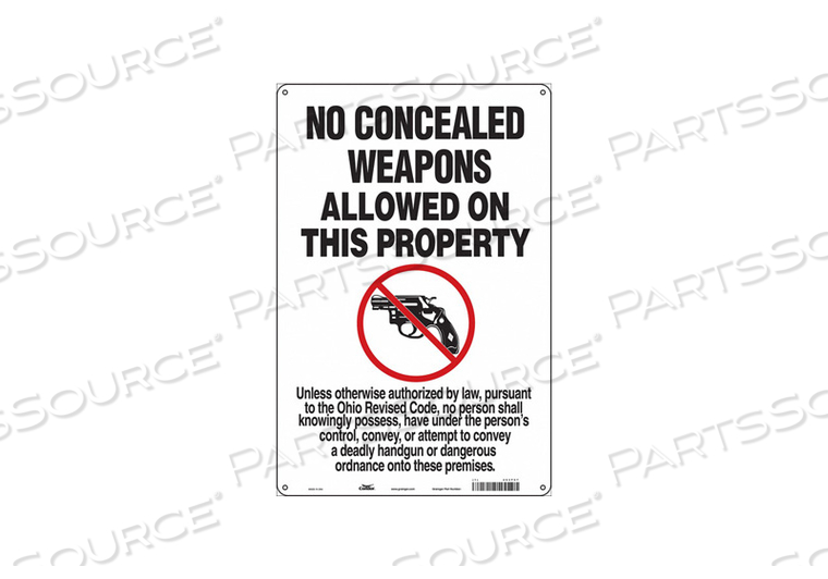 NO CONCEALED WEAPONS SIGN 12 W 18 H 