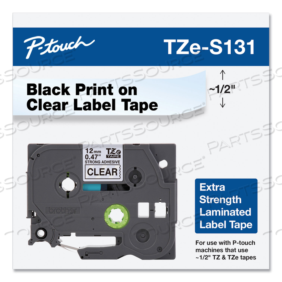 TZE EXTRA-STRENGTH ADHESIVE LAMINATED LABELING TAPE, 0.47" X 26.2 FT, BLACK ON CLEAR by Brother
