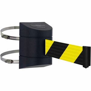 TENSABARRIER SAFETY CROWD CONTROL, RETRACTABLE CLAMP WALL MOUNT BARRIER, BLACK W/ 15' BLK/YLLW BELT by Tensabarrier