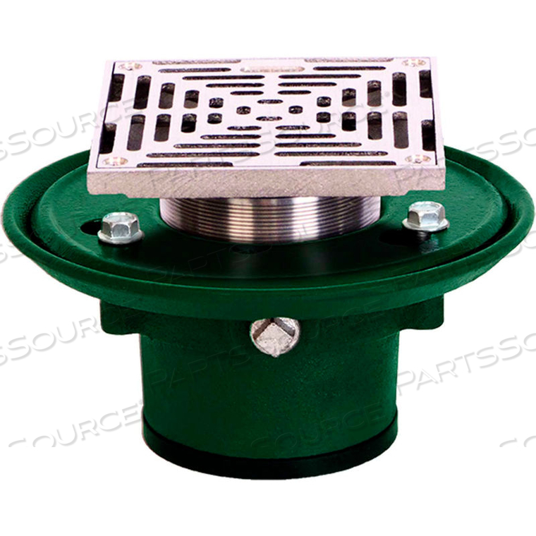 3" NO-HUB FLOOR DRAIN W/6" SQUARE NIKALOY STRAINER 