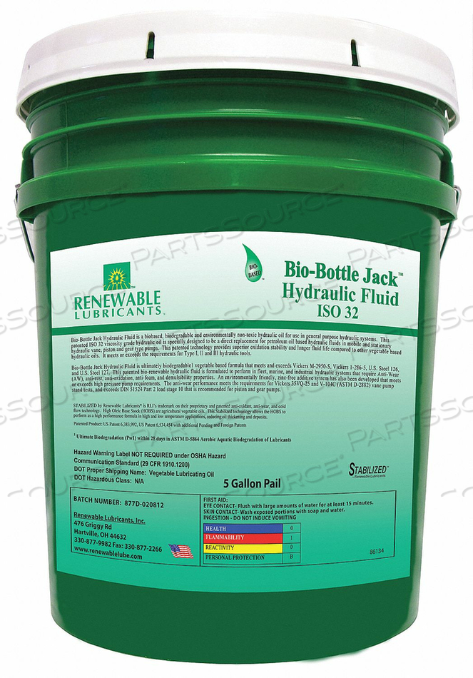 BIODEGRADABLE HYDRAULIC FLUID 5 GAL by Renewable Lubricants BIODEGRADABLE HYDRAULIC FLUID 5 GAL by Renewable Lubricants