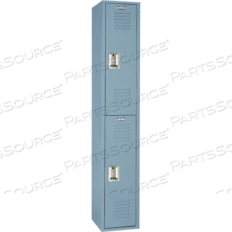 DOUBLE TIER 2 DOOR STEEL LOCKER WITH RECESSED HANDLE, 12"WX15"DX36"H, GRAY, ASSEMBLED 