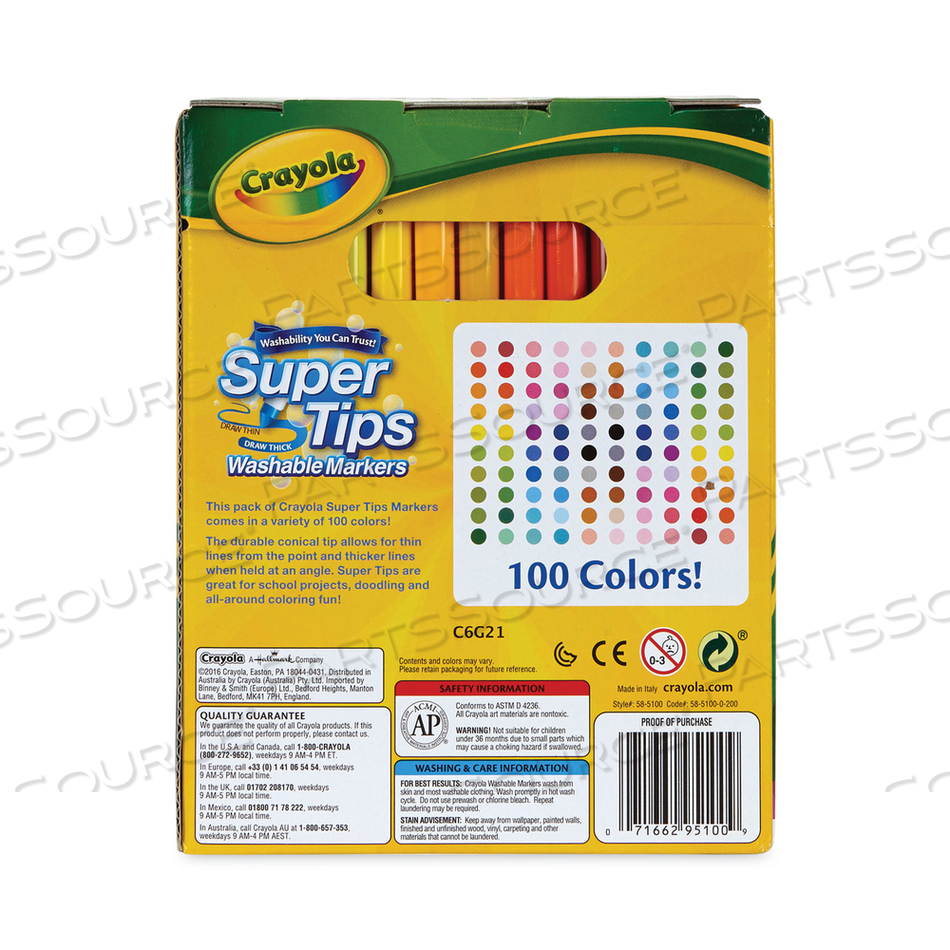 SUPER TIPS WASHABLE MARKERS, FINE/BROAD BULLET TIPS, ASSORTED COLORS by Crayola