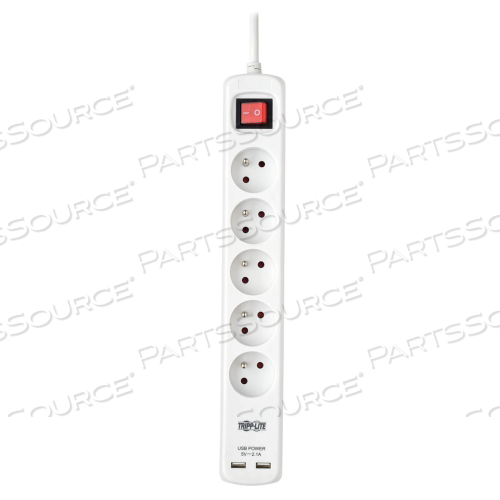 POWER STRIP 5-OUTLET FRENCH TYPE E OUTLET 220-250V USB CHARGING by Tripp Lite