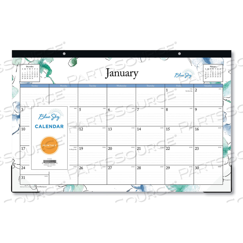 LINDLEY DESK PAD, FLORAL ARTWORK, 17 X 11, WHITE/BLUE/GREEN SHEETS, BLACK BINDING, CLEAR CORNERS, 12-MONTH (JAN-DEC): 2023 by Blue Sky