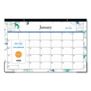 LINDLEY DESK PAD, FLORAL ARTWORK, 17 X 11, WHITE/BLUE/GREEN SHEETS, BLACK BINDING, CLEAR CORNERS, 12-MONTH (JAN-DEC): 2023 by Blue Sky LINDLEY DESK PAD, FLORAL ARTWORK, 17 X 11, WHITE/BLUE/GREEN SHEETS, BLACK BINDING, CLEAR CORNERS, 12-MONTH (JAN-DEC): 2023 by Blue Sky