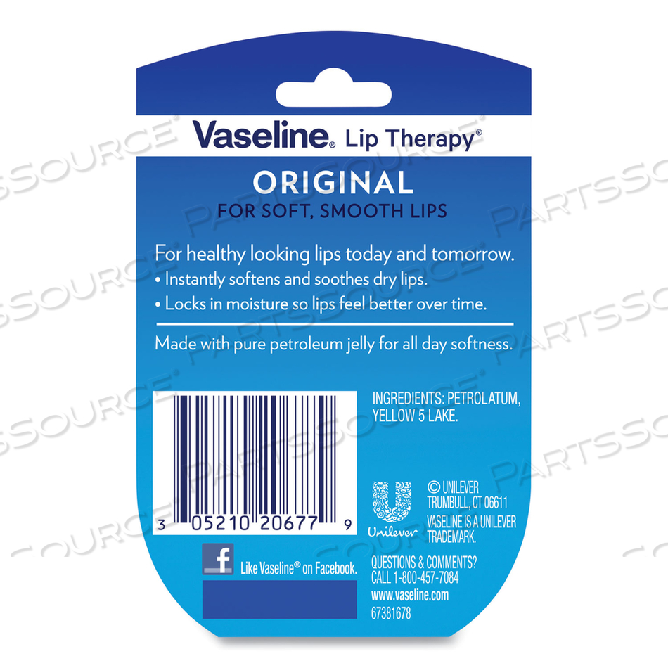 LIP THERAPY, ORIGINAL, 0.25 OZ, PLASTIC FLIP-TOP CONTAINER by Vaseline LIP THERAPY, ORIGINAL, 0.25 OZ, PLASTIC FLIP-TOP CONTAINER by Vaseline