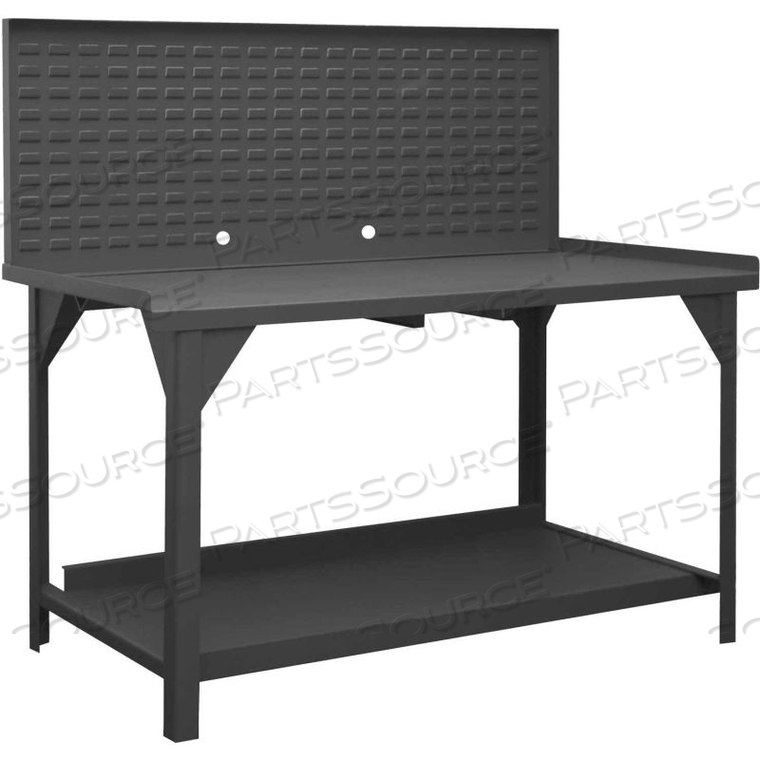 FIXED HEIGHT WELDED STEEL WORKBENCH - LOUVER PANEL, BACK & END STOPS - 60"W X 30"D X 34"H 