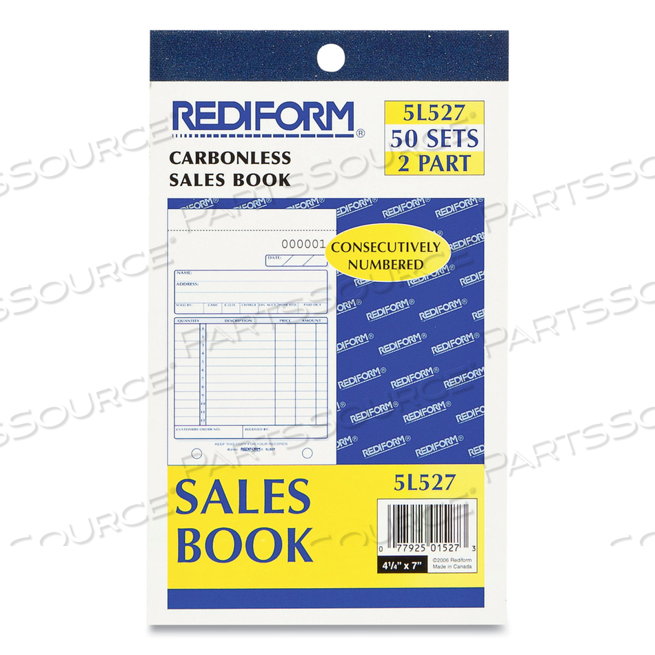 SALES BOOK, 2-PART, CARBONLESS, 4-1/4" X 6-3/8", 50 SETS/BOOK by Rediform SALES BOOK, 2-PART, CARBONLESS, 4-1/4" X 6-3/8", 50 SETS/BOOK by Rediform