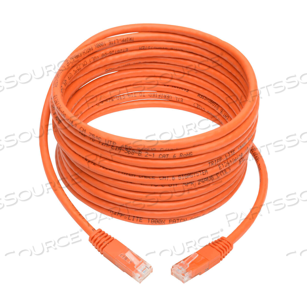 CAT6 GIGABIT MOLDED (UTP) ETHERNET CABLE (RJ45 M/M), POE, ORANGE, 15 FT. by Tripp Lite