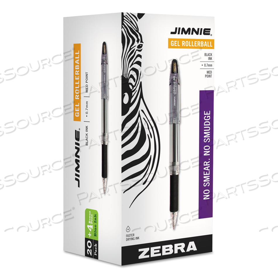 JIMNIE GEL ROLLERBALL PEN, MEDIUM, 0.7MM, BLACK INK, 20/PACK + 4 BONUS PENS by Zebra Pen Corporation