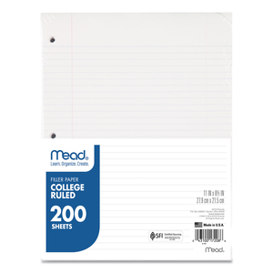 FILLER PAPER, 3-HOLE, 8.5 X 11, COLLEGE RULE, 200/PACK by Mead