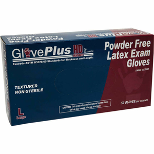 GPLHD GLOVEPLUS MEDICAL/EXAM LATEX GLOVES, POWDER-FREE, 12"L, BLUE, M, 50/BOX by Ammex