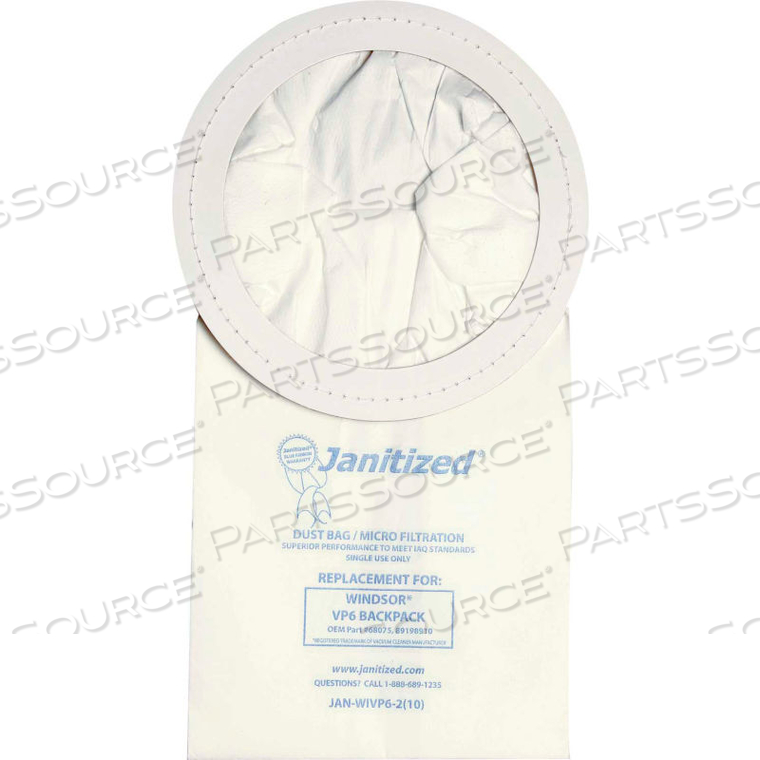 WINDSOR PAPER VACUUM BAG FOR WINDSOR VAC PAC 6 BACKPACK by Apc Filtration Inc WINDSOR PAPER VACUUM BAG FOR WINDSOR VAC PAC 6 BACKPACK by Apc Filtration Inc
