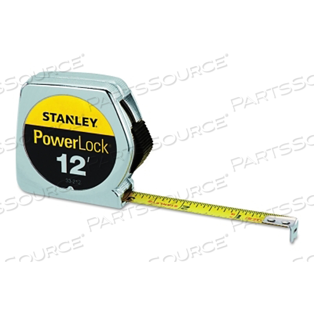 POWERLOCK TAPE RULES 1/2 IN WIDE BLADE, 12 FT X 1/2 IN, INCH, SINGLE SIDED, SILVER/YELLOW by Stanley