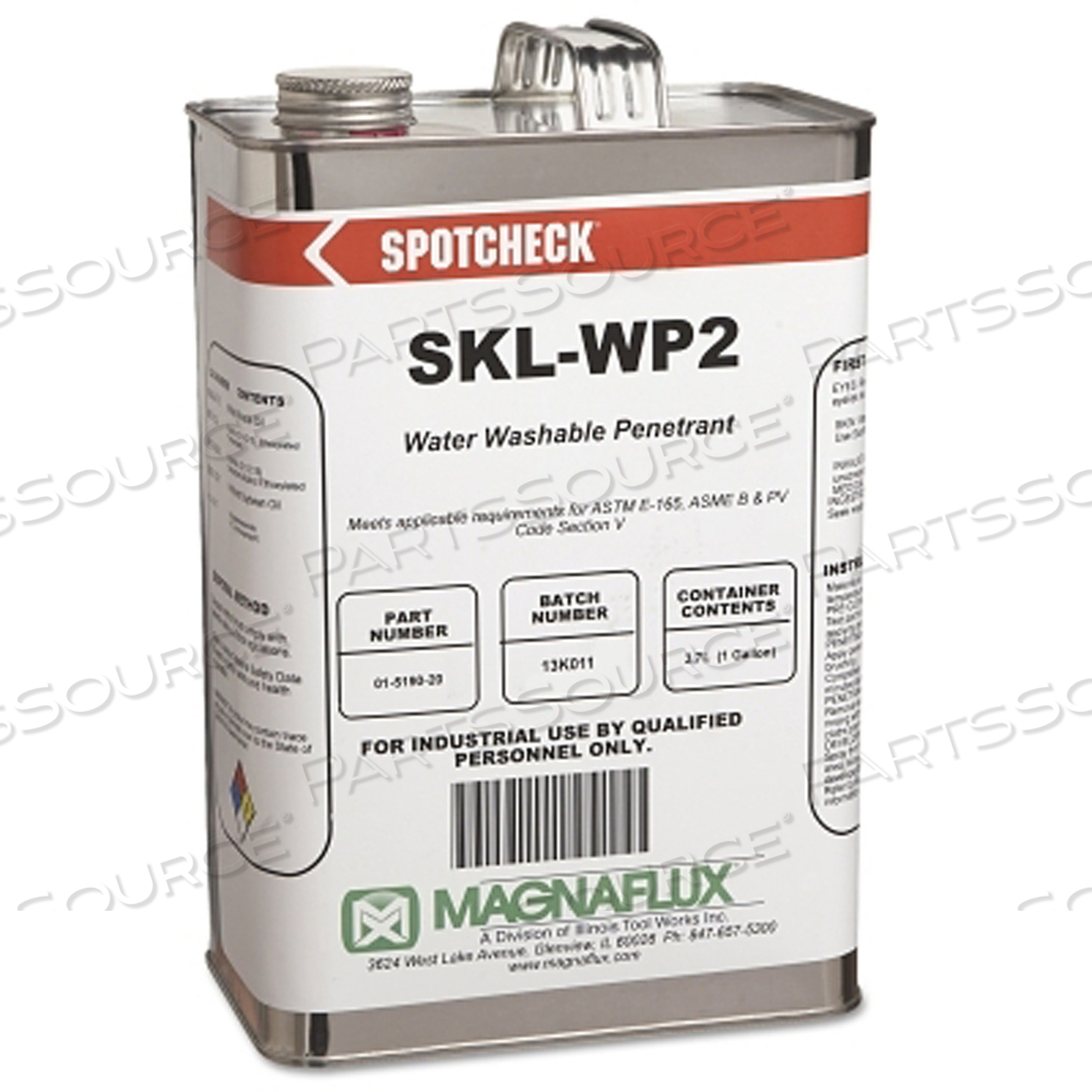 SPOTCHECK SKL-WP2 WATER WASHABLE PENETRANT, 1 GAL, BOTTLE by Magnaflux SPOTCHECK SKL-WP2 WATER WASHABLE PENETRANT, 1 GAL, BOTTLE by Magnaflux