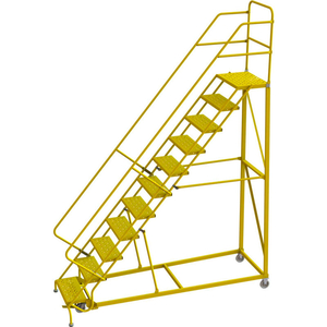 11 STEP 24"W STEEL SAFETY ANGLE ROLLING LADDER, PERFORATED TREAD, SAFETY YELLOW by Tri-Arc